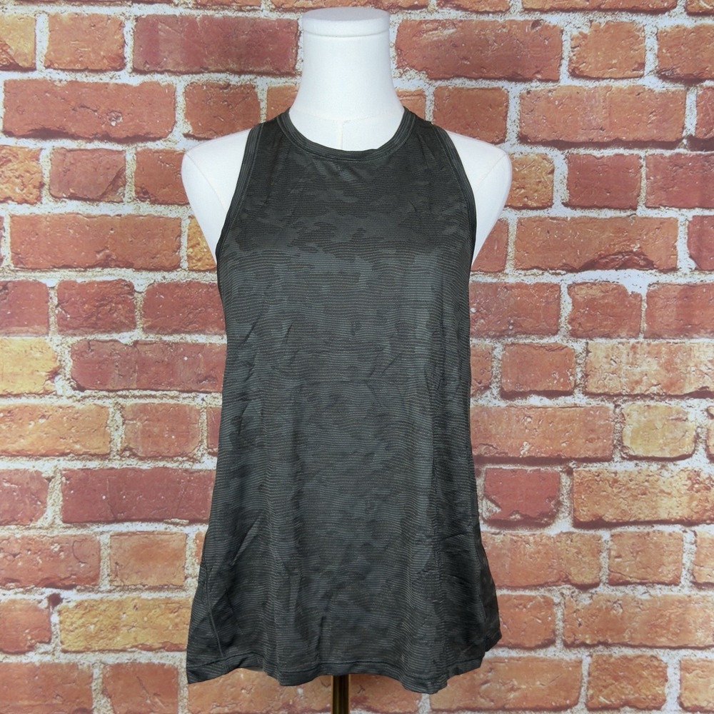 Lululemon Camo Green Sleeveless Tank Top Open Up Tie Back No Size Tag Activewear